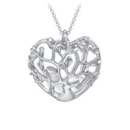 Family Tree Caged Heart Pendant in 925 Sterling Silver with Opal