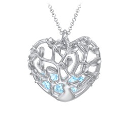 Family Tree Caged Heart Pendant in 925 Sterling Silver with Blue Topaz