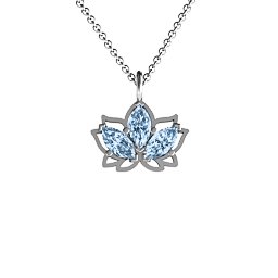 Sparkling Lotus Pendant in 925 Sterling Silver with Aquamarine