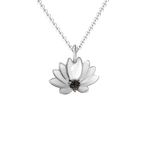 Spiritual Lotus Pendant – Sterling Silver with Smokey Quartz