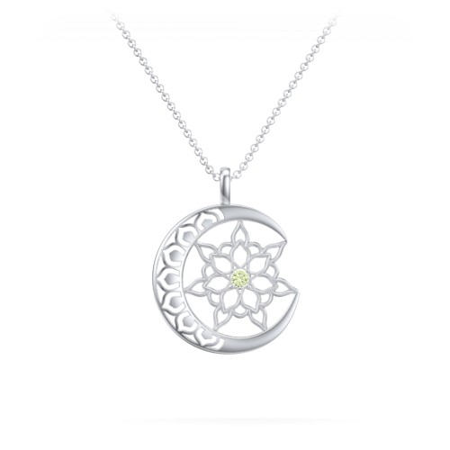 Sun and Moon Mandala Pendant – Sterling Silver with Peridot