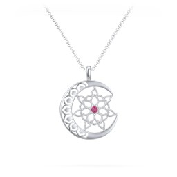 Sun and Moon Mandala Pendant in 925 Sterling Silver with Ruby