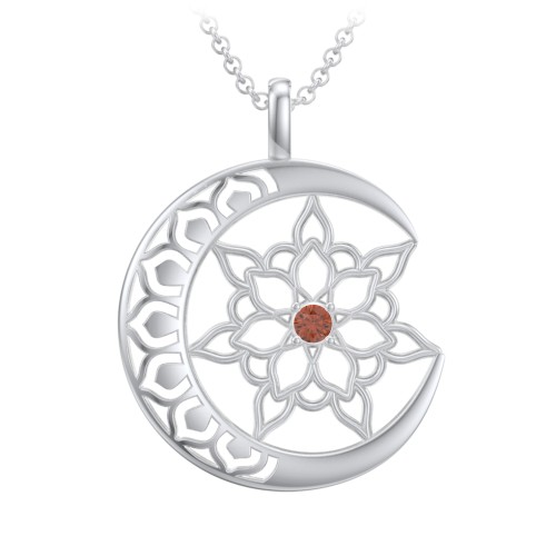 Sun and Moon Mandala Pendant – Sterling Silver with Garnet