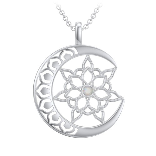 Sun and Moon Mandala Pendant – Sterling Silver with Opal