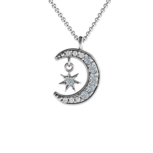 Sparkling Star And Moon Gemstone Pendant