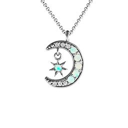 Sparkling Star And Moon Gemstone Pendant in 925 Sterling Silver with Opal and White Premium Zirconia