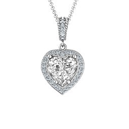 Sparkling Heart Halo Pendant in 925 Sterling Silver with White Premium Zirconia and Diamond