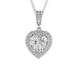 Sparkling Heart Halo Pendant in 925 Sterling Silver with White Premium Zirconia and Diamond