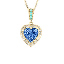 Sparkling Heart Halo Pendant in 9K Solid Yellow Gold with Fancy Blue Premium Zirconia, White Premium Zirconia, and Mint Premium Zirconia
