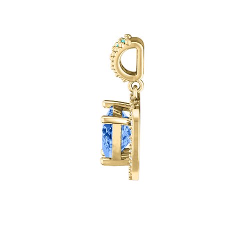Sparkling Heart Halo Pendant – 9kt Yellow Gold with Fancy Blue Premium Zirconia, White Premium Zirconia, and Mint Premium Zirconia