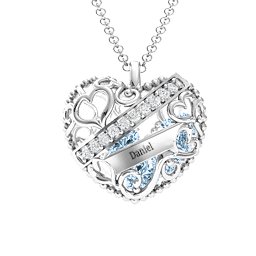 Engravable Heart Cage Pendant With 1 - 6 Heart Gemstones