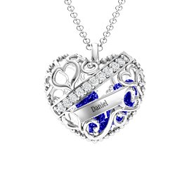 Engravable Heart Cage Pendant With 1 - 6 Heart Gemstones