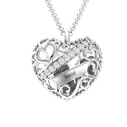 Engravable Heart Cage Pendant With 1 - 6 Heart Gemstones