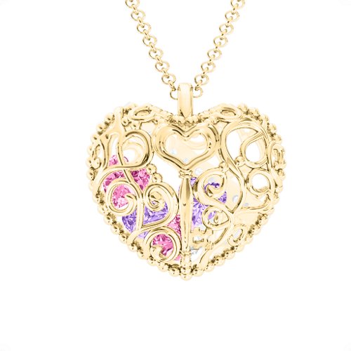Engravable Heart Cage Pendant With 1 - 6 Heart Gemstones