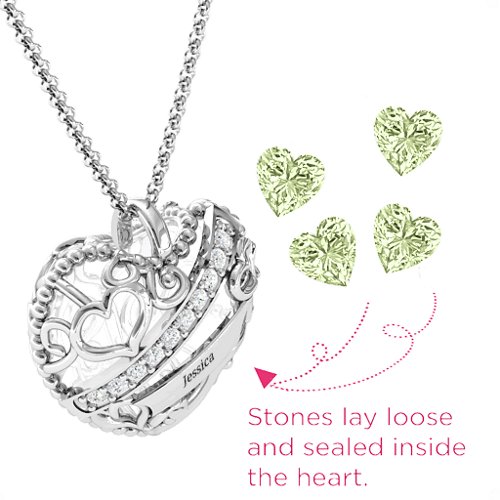 Engravable Heart Cage Pendant With 1 - 6 Heart Gemstones