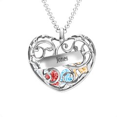 Fancy Filigree Engravable Cage Heart Pendant – Sterling Silver with Garnet, Blue Topaz, Citrine, and Cubic Zirconia