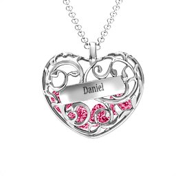 Fancy Filigree Engravable Cage Heart Pendant in 925 Sterling Silver with Ruby, Citrine, and Blue Topaz