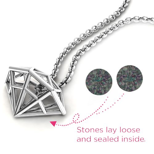 Flat Back Diamond Cage Pendant With 1 - 3 Gemstones – Sterling Silver with Alexandrite