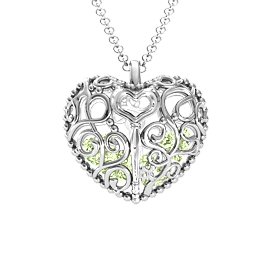 Filigree Lock & Key Heart Cage Pendant in 925 Sterling Silver with Peridot, Aquamarine, and Emerald