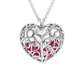 Filigree Lock & Key Heart Cage Pendant in 925 Sterling Silver with Ruby, Aquamarine, and Emerald