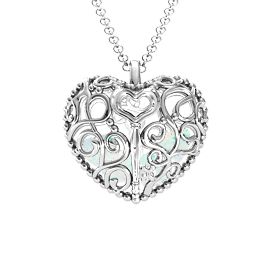 Filigree Lock & Key Heart Cage Pendant in 925 Sterling Silver with Opal, Aquamarine, and Emerald