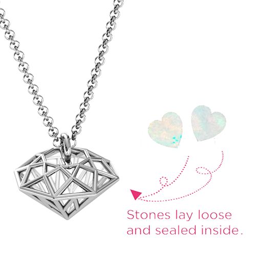 Diamond Cage Pendant with 1 - 4 Gemstones – Sterling Silver with Opal