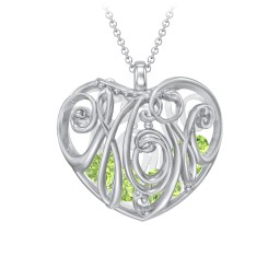 Graceful Mom Heart Cage Pendant With 2-8 Birthstones