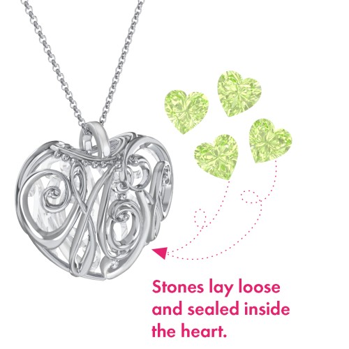 Graceful Mom Heart Cage Pendant With 2-8 Birthstones