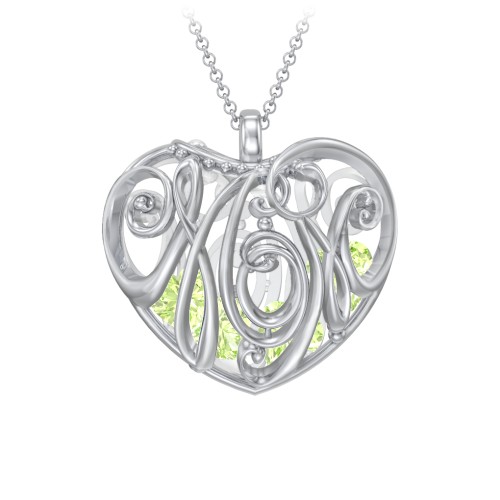 Graceful Mom Heart Cage Pendant With 2-8 Birthstones