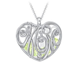 Graceful Mom Heart Cage Pendant With 2-8 Birthstones in 925 Sterling Silver with Peridot, Emerald, Blue Sapphire, Blue Topaz, and Ruby