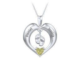 Precious Gift Baby Feet Charm Pendant in 925 Sterling Silver with Peridot