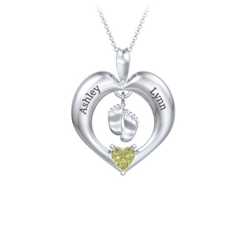 Precious Gift Baby Feet Charm Pendant – Sterling Silver with Peridot