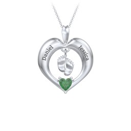 Precious Gift Baby Feet Charm Pendant in 925 Sterling Silver with Emerald