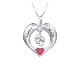 Precious Gift Baby Feet Charm Pendant in 925 Sterling Silver with Ruby