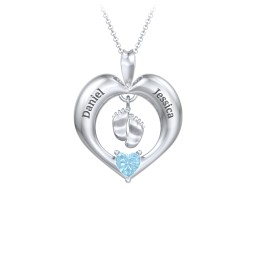 Precious Gift Baby Feet Charm Pendant in 925 Sterling Silver with Blue Topaz