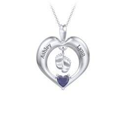 Precious Gift Baby Feet Charm Pendant in 925 Sterling Silver with Blue Sapphire