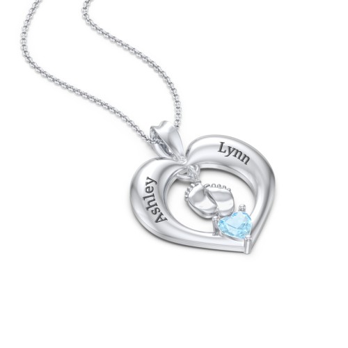 Precious Gift Baby Feet Charm Pendant – Sterling Silver with Blue Topaz