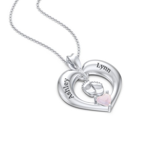 Precious Gift Baby Feet Charm Pendant – Sterling Silver with Opal