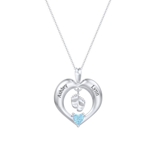 Precious Gift Baby Feet Charm Pendant – Sterling Silver with Blue Topaz