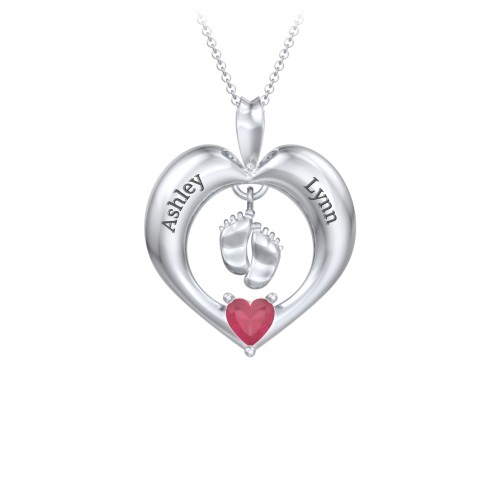 Precious Gift Baby Feet Charm Pendant – Sterling Silver with Ruby