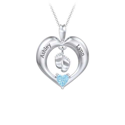 Precious Gift Baby Feet Charm Pendant – Sterling Silver with Blue Topaz