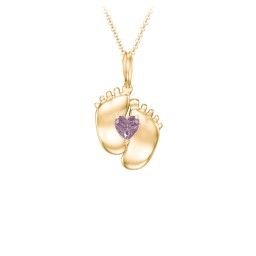 Engravable Baby Feet Birthstone Pendant