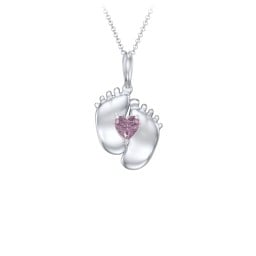 Engravable Baby Feet Birthstone Pendant