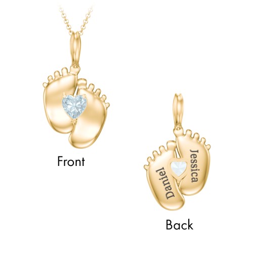 Engravable Baby Feet Birthstone Pendant
