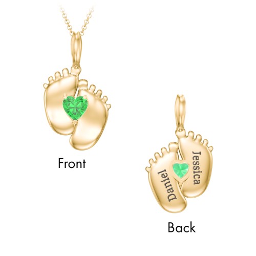 Engravable Baby Feet Birthstone Pendant