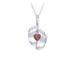 Engravable Baby Feet Birthstone Pendant in 925 Sterling Silver with Garnet