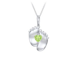 Engravable Baby Feet Birthstone Pendant in 925 Sterling Silver with Peridot