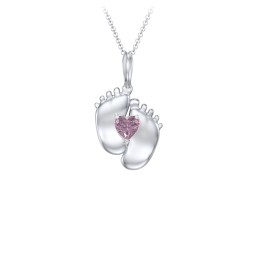 Engravable Baby Feet Birthstone Pendant in 925 Sterling Silver with Alexandrite