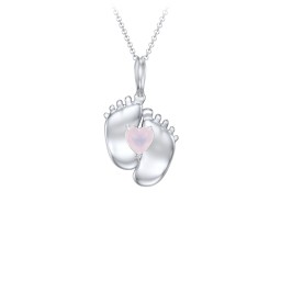 Engravable Baby Feet Birthstone Pendant in 925 Sterling Silver with Opal