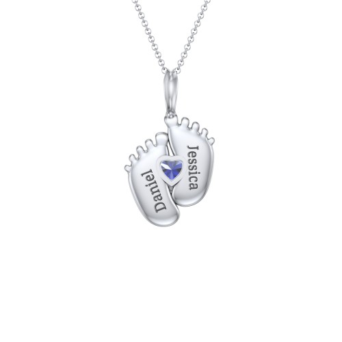 Engravable Baby Feet Birthstone Pendant – Sterling Silver with Blue Sapphire
